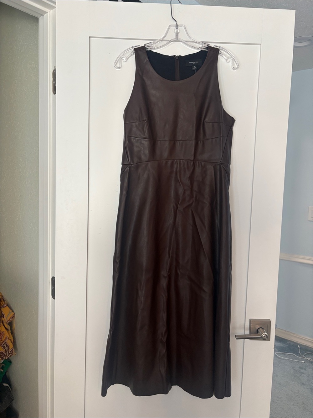 Banana Republic Factory Chocolate Brown Faux Leather Midi Dress Sz 8